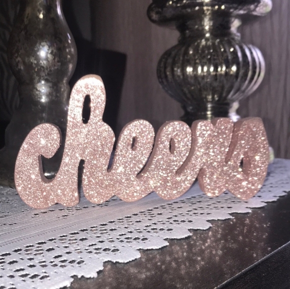 Other - ✨️NEW! Pink Rose Gold Glittery Cheers Wooden Word Block Decor!